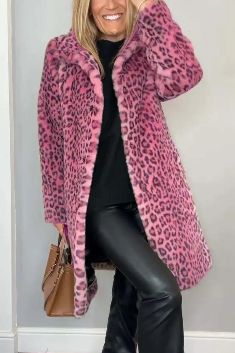 Kvinne Jakke – Oversized Faux Fur med Leopardmønster 10