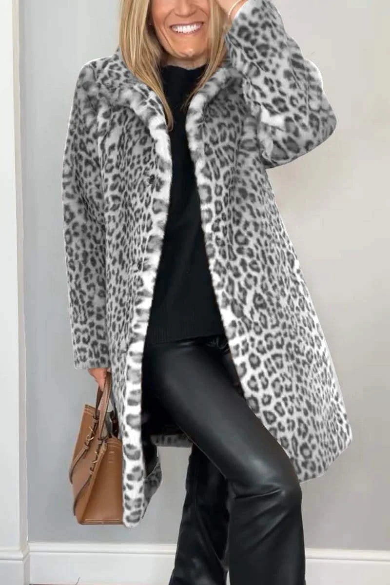 Kvinne Jakke – Oversized Faux Fur med Leopardmønster 2
