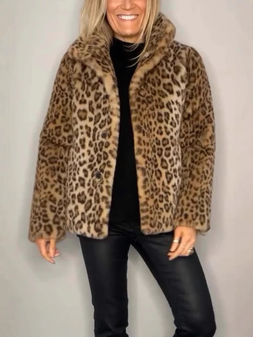 Kvinne Jakke – Oversized Faux Fur med Leopardmønster 3