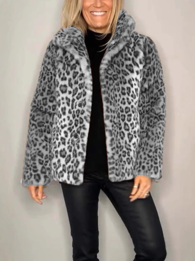 Kvinne Jakke – Oversized Faux Fur med Leopardmønster 4