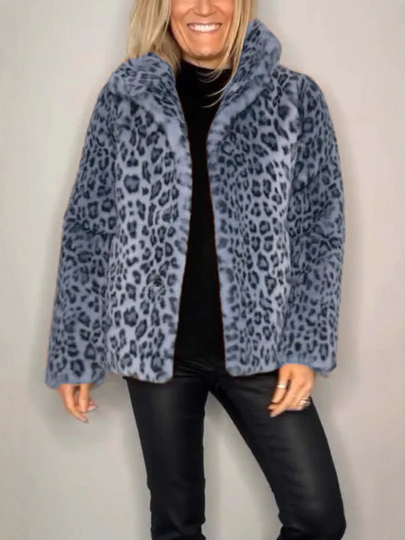 Kvinne Jakke – Oversized Faux Fur med Leopardmønster 5