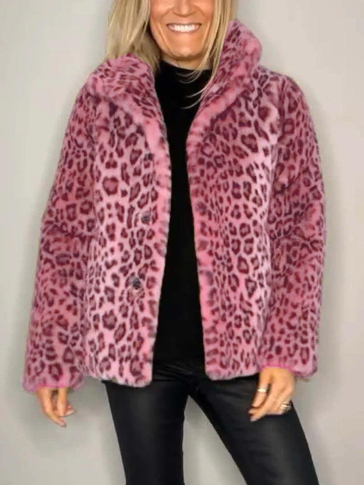 Kvinne Jakke – Oversized Faux Fur med Leopardmønster 6