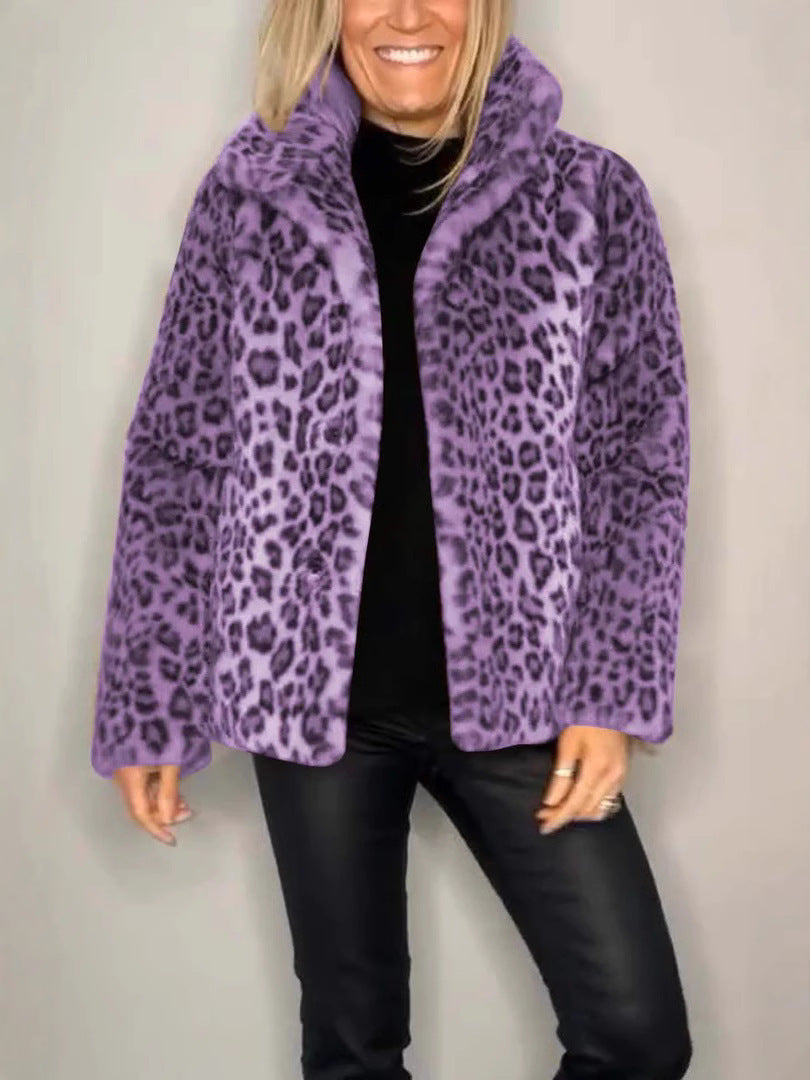Kvinne Jakke – Oversized Faux Fur med Leopardmønster 7
