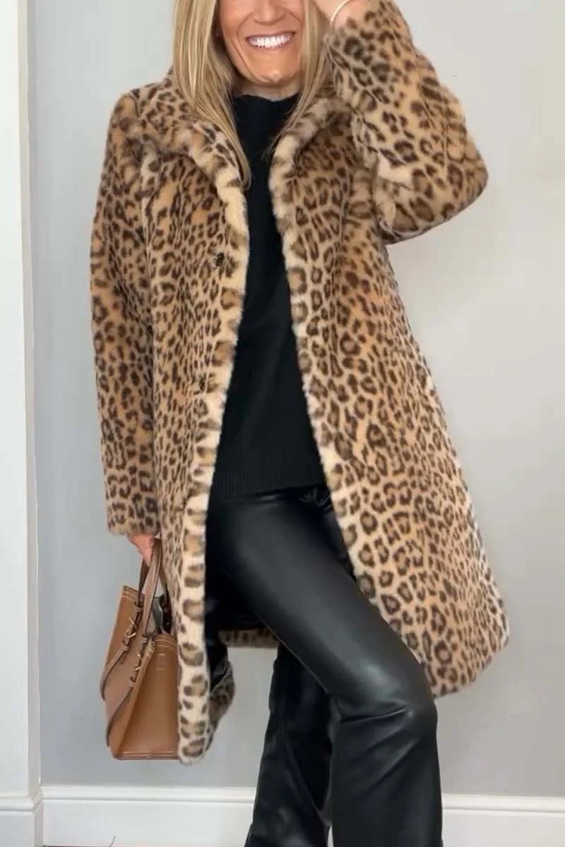 Kvinne Jakke – Oversized Faux Fur med Leopardmønster 8