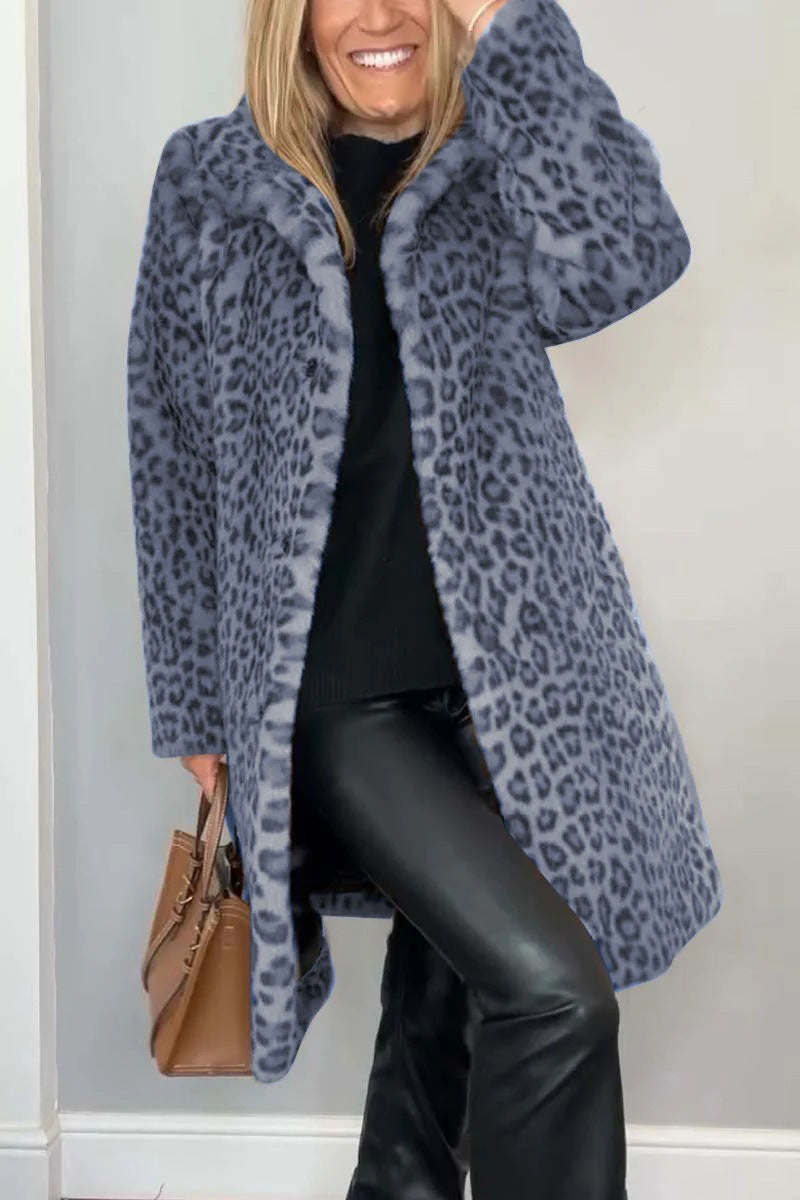 Kvinne Jakke – Oversized Faux Fur med Leopardmønster 9