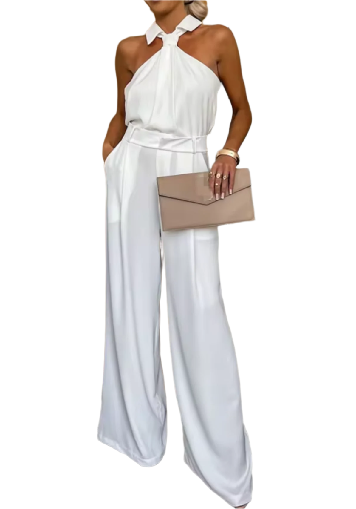 Kvinne Jumpsuit Høy Hals Bred Ben Silhuett Myk Stoff 0