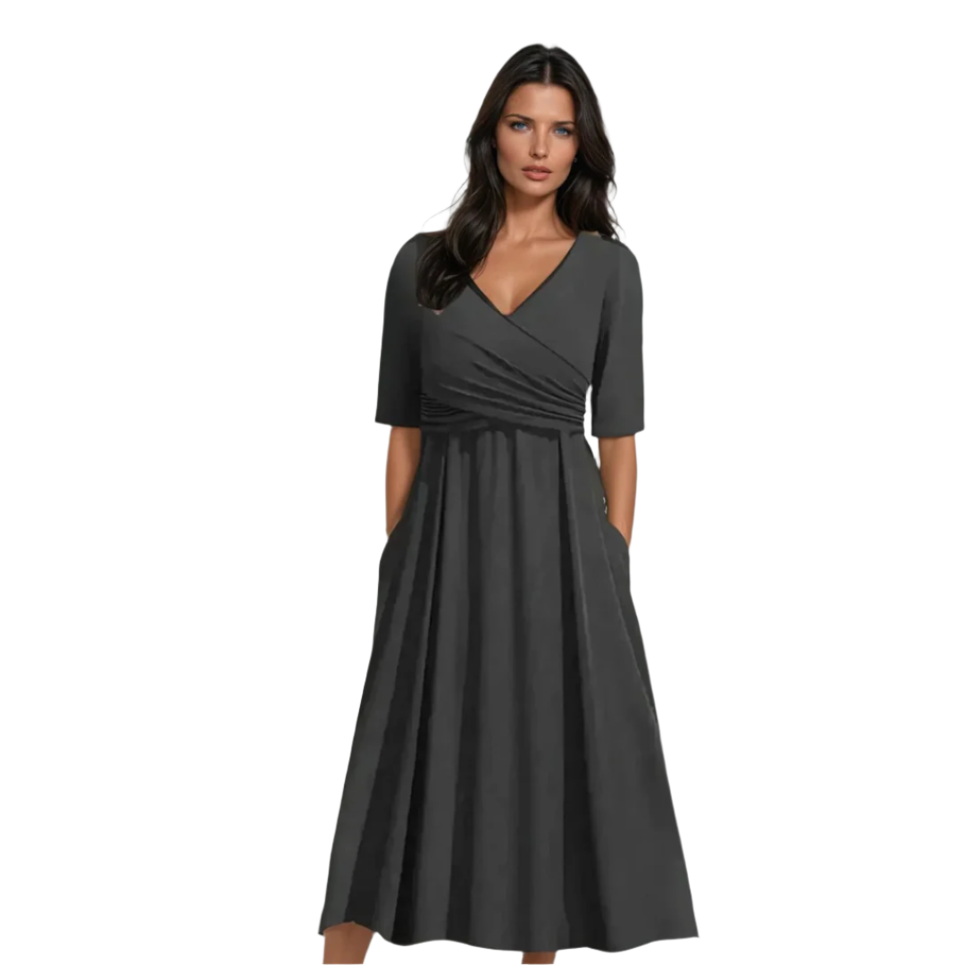 Kvinne Kortermet Kjole Krysplett V-Hals Lett Pustende Stoff 0