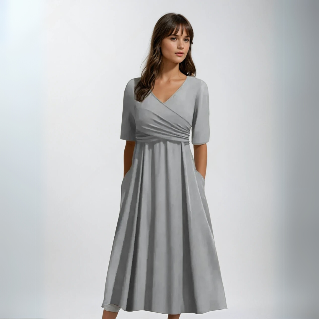 Kvinne Kortermet Kjole Krysplett V-Hals Lett Pustende Stoff 2