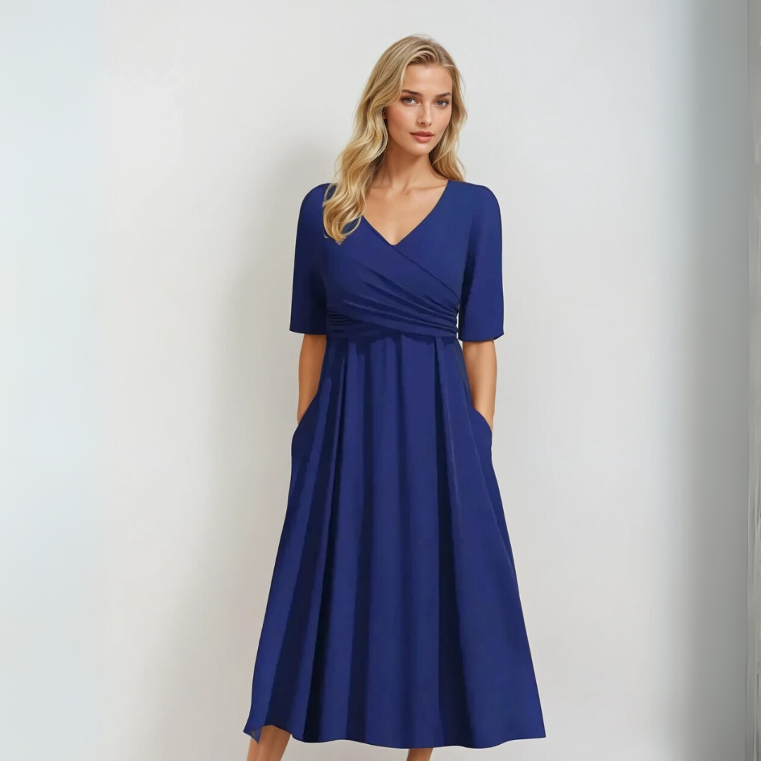 Kvinne Kortermet Kjole Krysplett V-Hals Lett Pustende Stoff 3