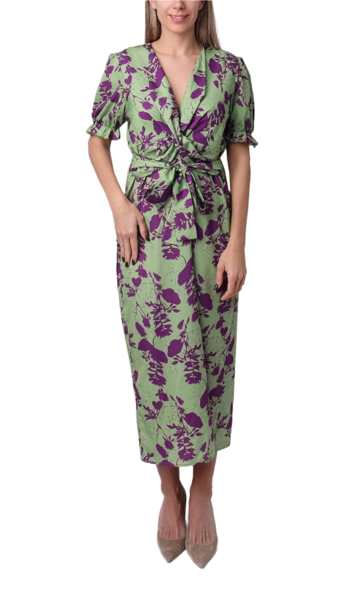 Kvinne Kortermet Kjole Med Trykk Bomull Polyester 0