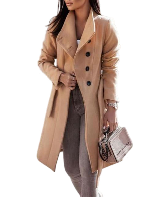 Kvinne Lang Frakk Belteet Dobbelspent 0