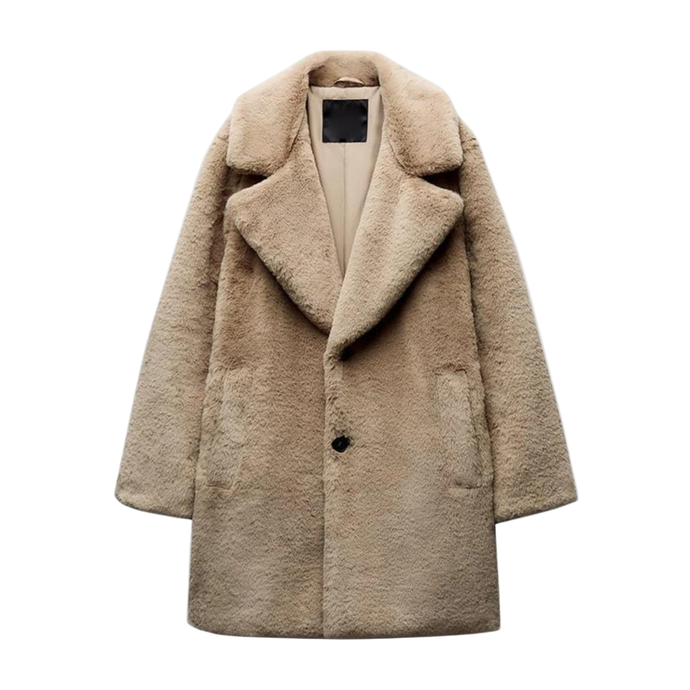 Kvinne Lang Frakk – Oversized Passform – Plysj Kunstpels – Bred Krage – Knappefront 0