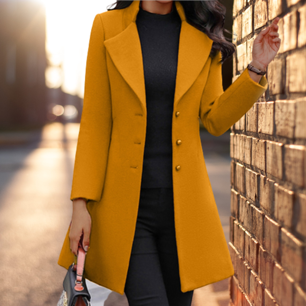 Kvinne Lang Frakk – Skreddersydd Passform – Ullblanding – Enkeltknapp 1