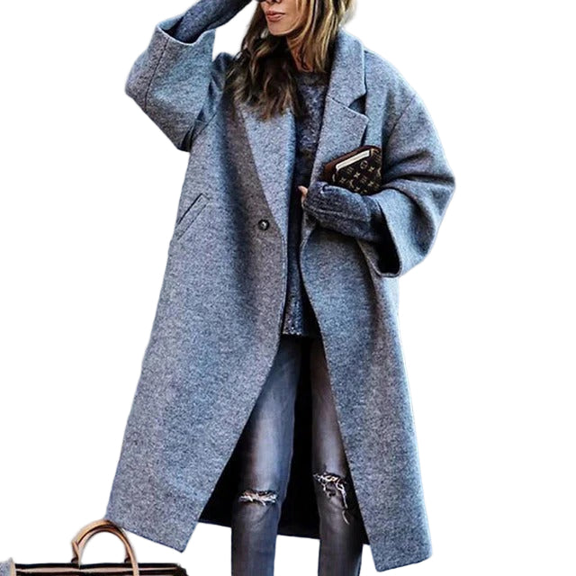 Kvinne Lang Kåpe Ullblanding Oversized Passform 0