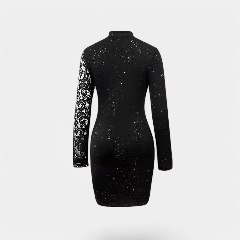 Kvinne Lang Kjole Høy Hals Blonde Polyester Bodycon 1