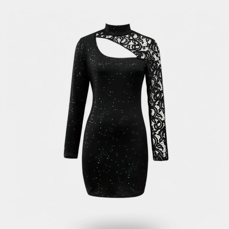 Kvinne Lang Kjole Høy Hals Blonde Polyester Bodycon 2