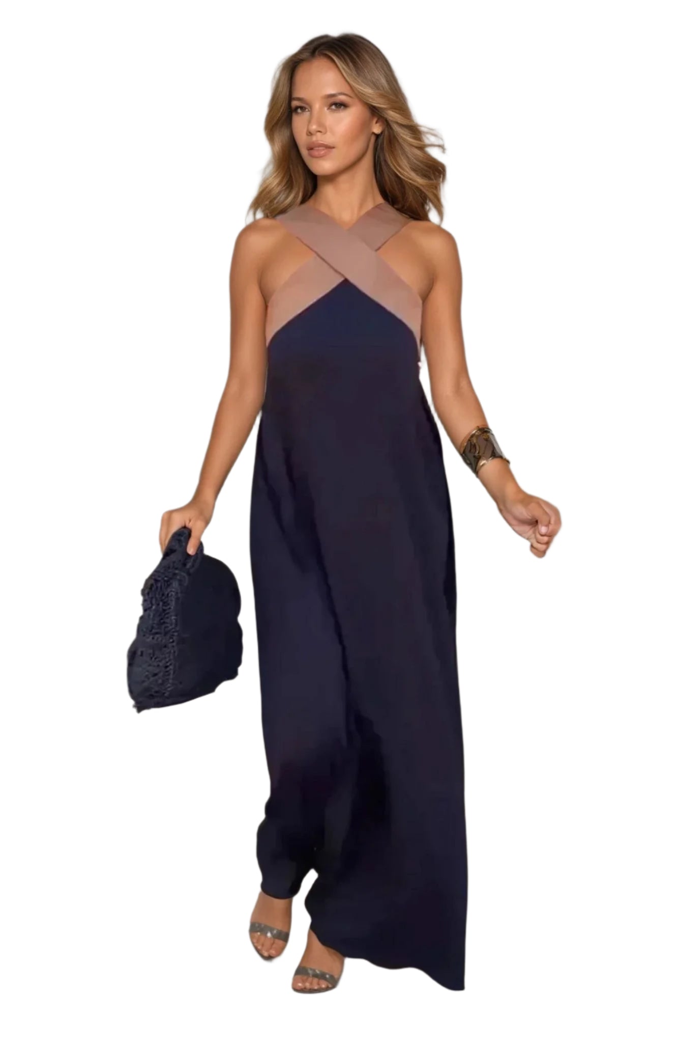 Kvinne Lang Kjole Med Krysset Utringning 0