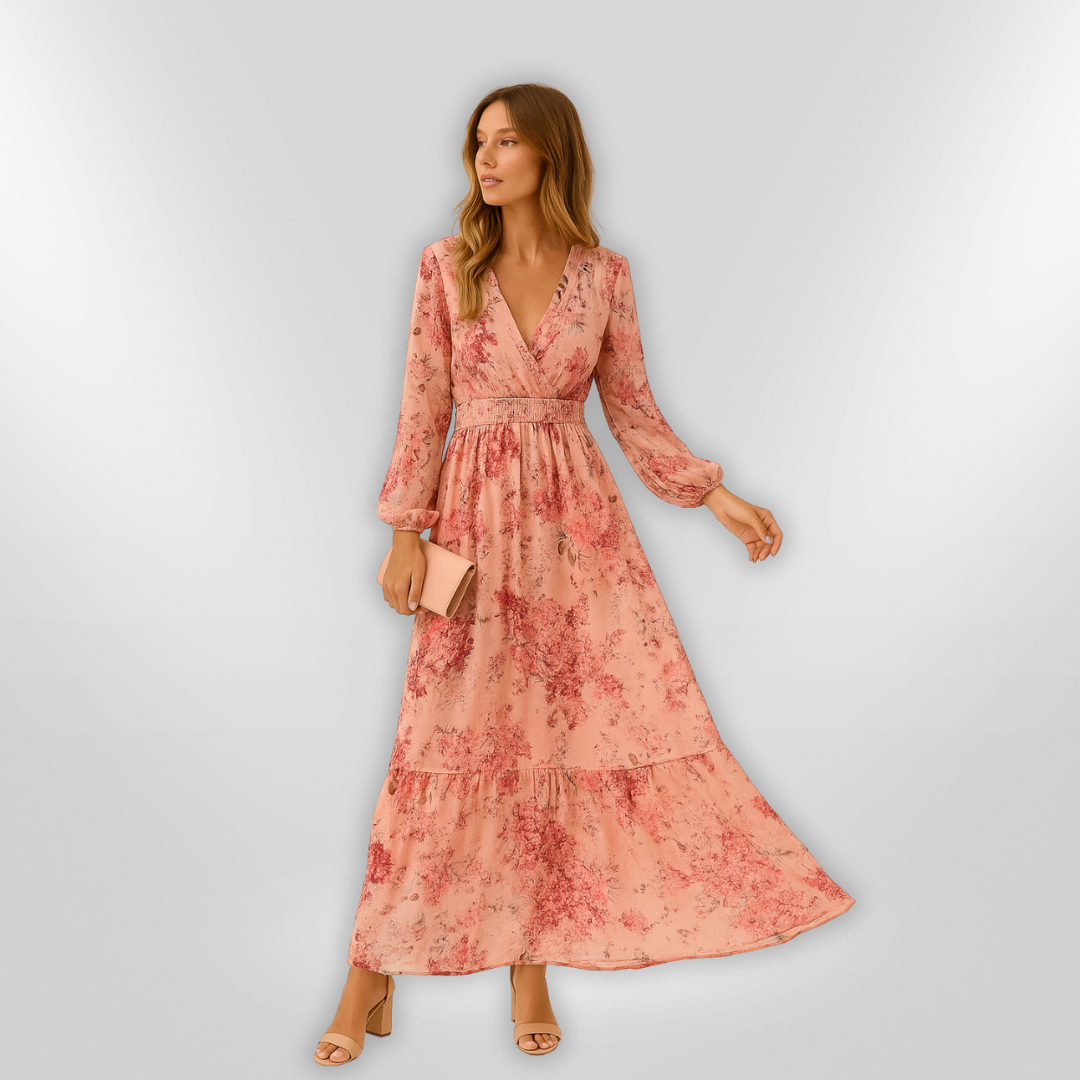 Kvinne Lang Kjole Romantisk Blomstertrykk Lett Stoff 1