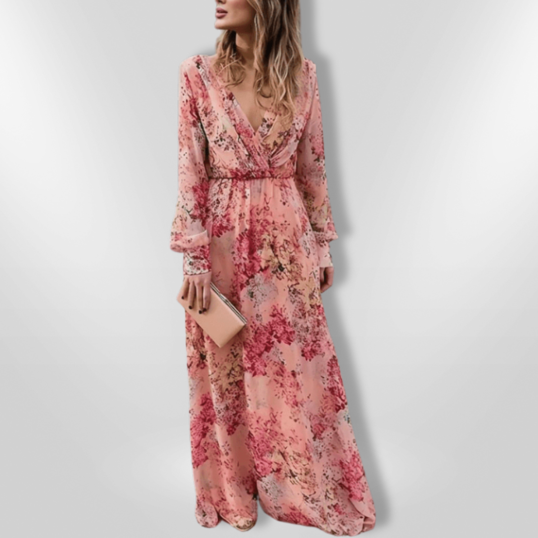 Kvinne Lang Kjole Romantisk Blomstertrykk Lett Stoff 2