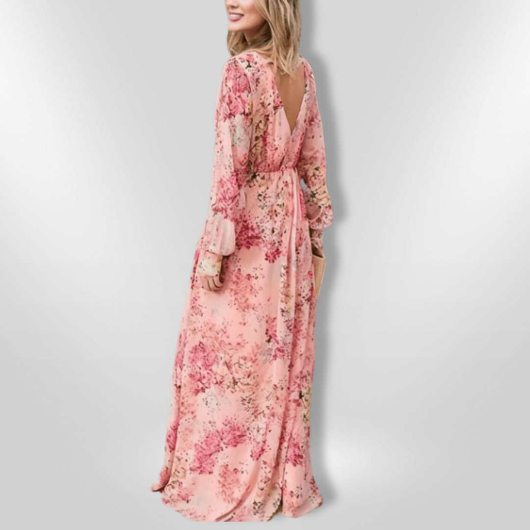 Kvinne Lang Kjole Romantisk Blomstertrykk Lett Stoff 3