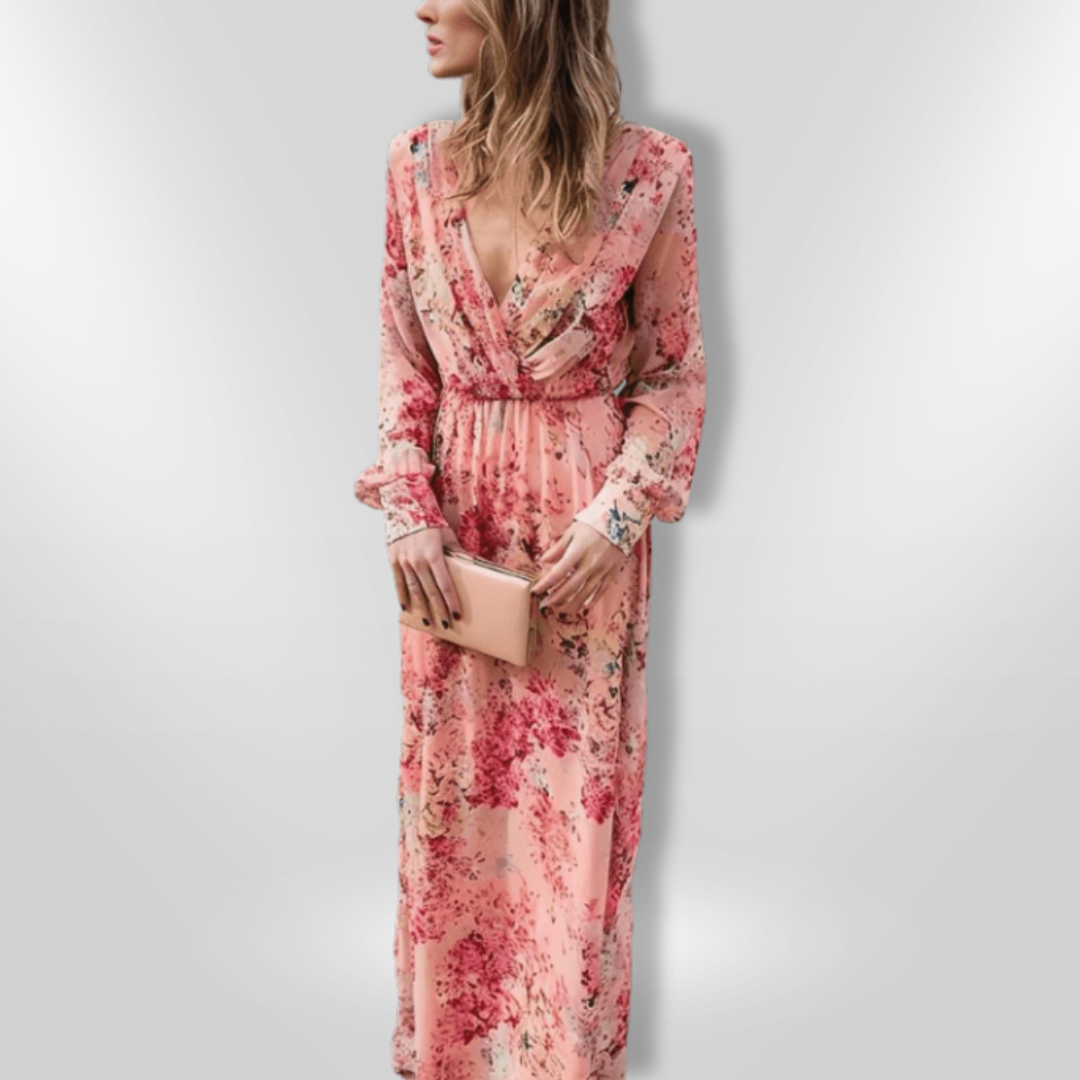 Kvinne Lang Kjole Romantisk Blomstertrykk Lett Stoff 4