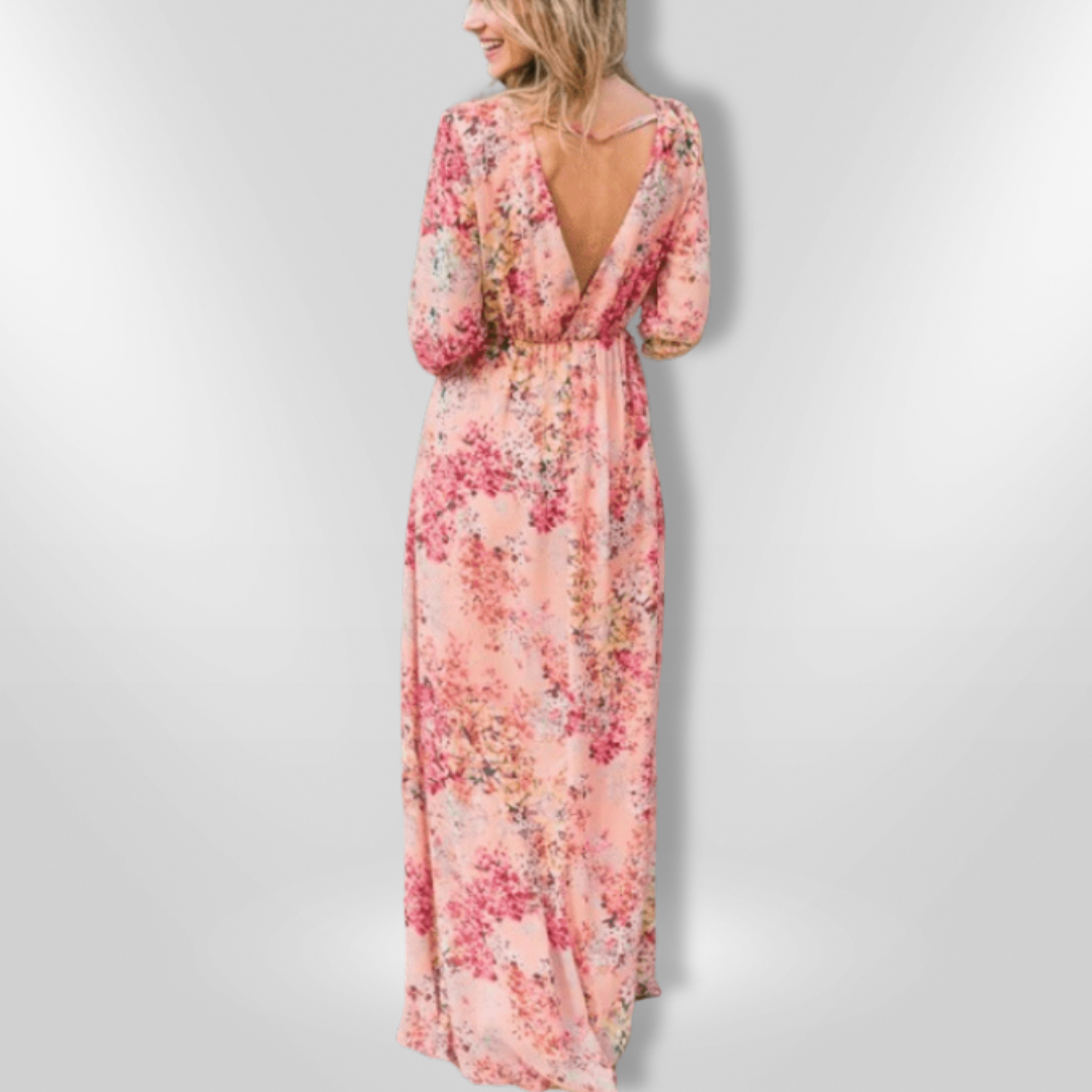 Kvinne Lang Kjole Romantisk Blomstertrykk Lett Stoff 5