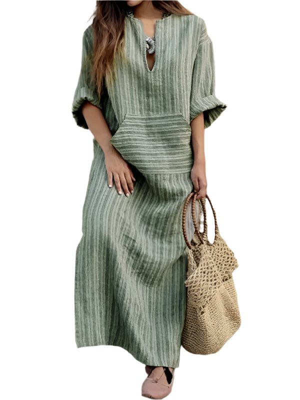 Kvinne Lang Kjole Stripete Bomull og Lin 0