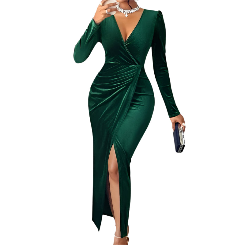 Kvinne Lang Kjole V-hals Lange Ermer Polyester Bodycon 0