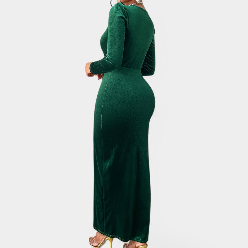 Kvinne Lang Kjole V-hals Lange Ermer Polyester Bodycon 1