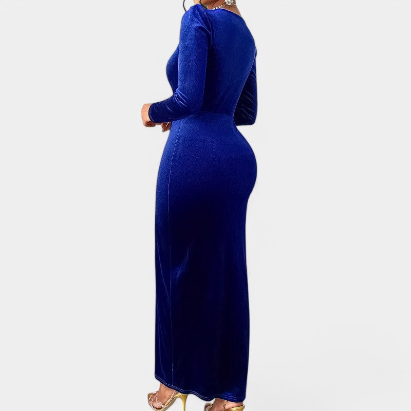 Kvinne Lang Kjole V-hals Lange Ermer Polyester Bodycon 4