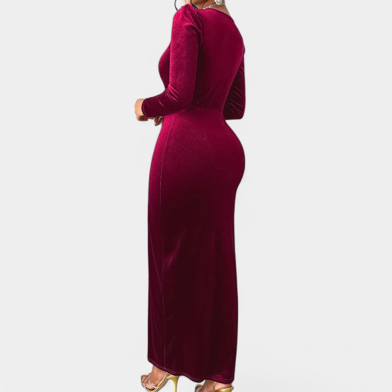 Kvinne Lang Kjole V-hals Lange Ermer Polyester Bodycon 7