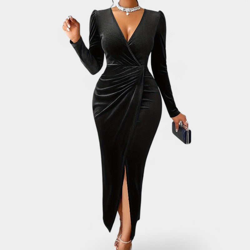 Kvinne Lang Kjole V-hals Lange Ermer Polyester Bodycon 8