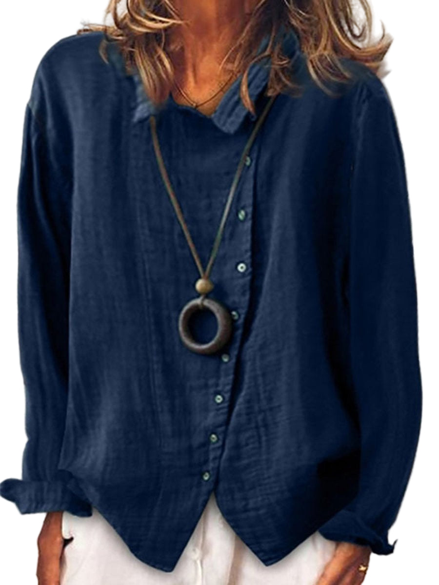 Kvinne Lang Skjorte Casual Bomull og Lin 0