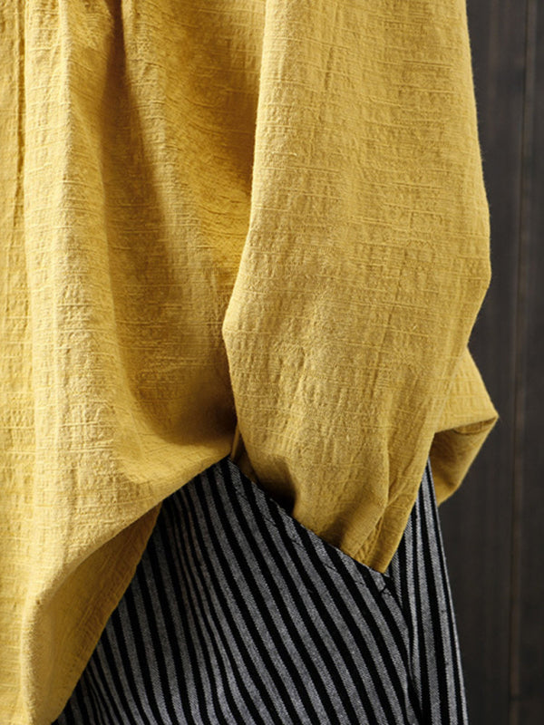 Kvinne Langermet Skjorte Rund Hals Plisserte Bomull Lin 2