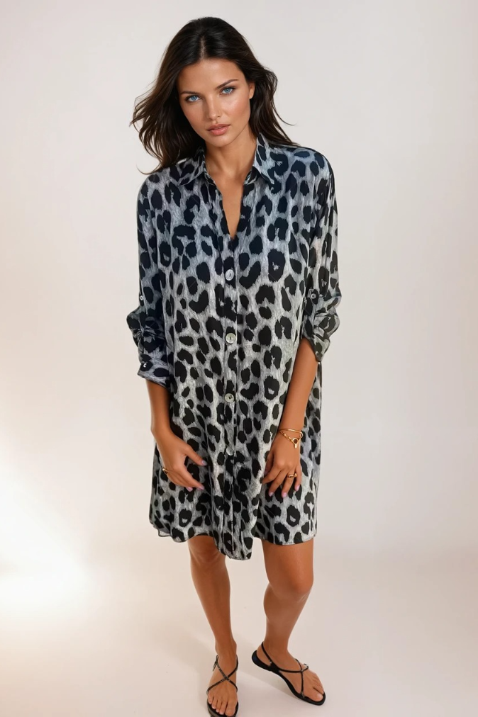 Kvinne Leopardtrykt Kjole Elegant Lett Pustende Stoff 1