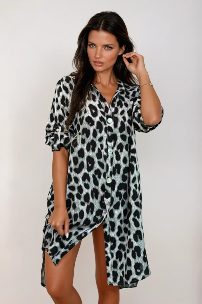 Kvinne Leopardtrykt Kjole Elegant Lett Pustende Stoff 2