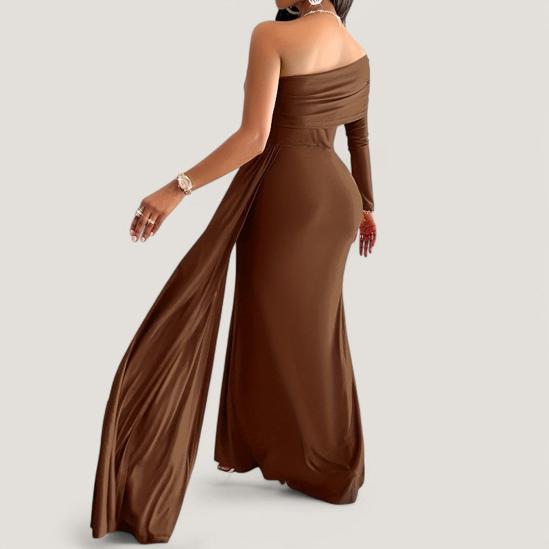 Kvinne Maxi Kjole Asymmetrisk Design Polyester 2