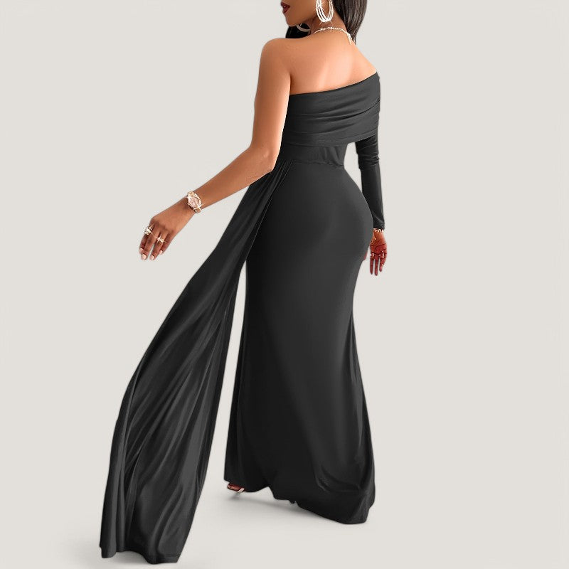 Kvinne Maxi Kjole Asymmetrisk Design Polyester 3