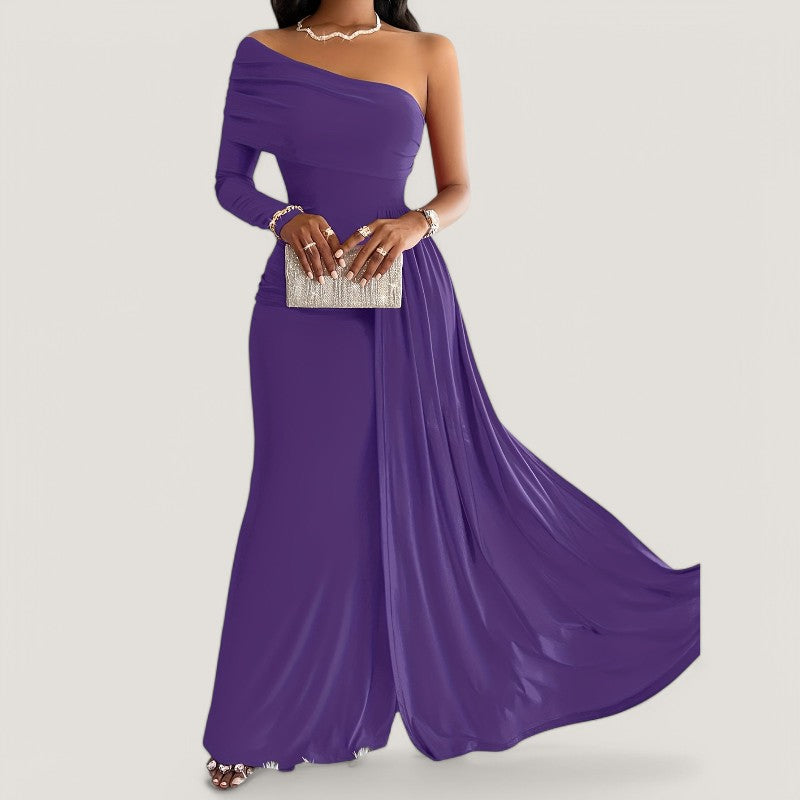 Kvinne Maxi Kjole Asymmetrisk Design Polyester 8