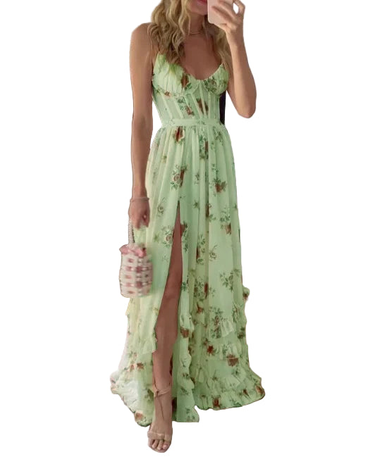 Kvinne Maxi Kjole Blomsterdesign med Side Slit 0