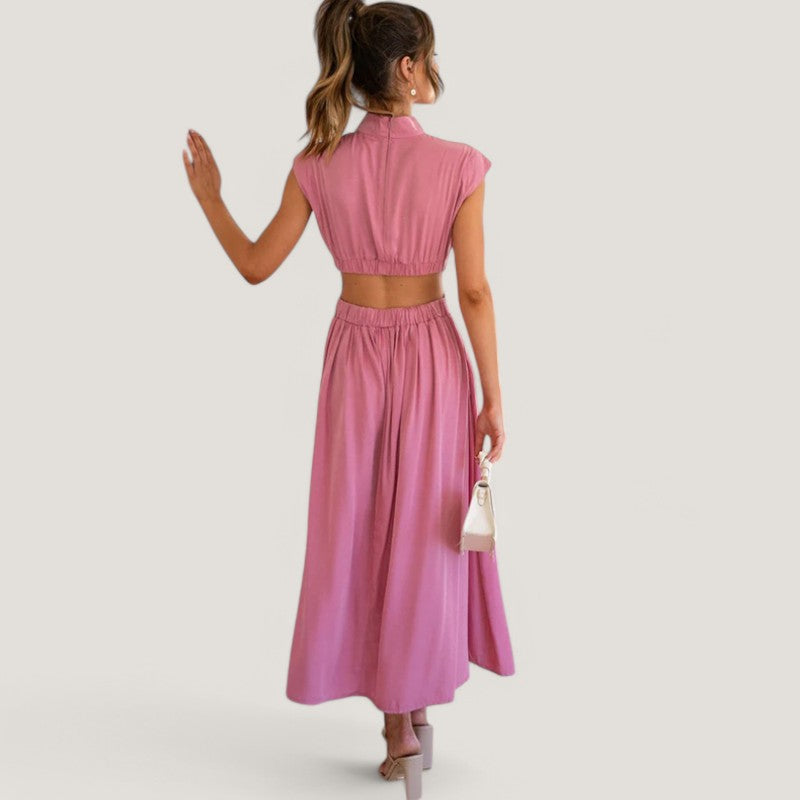 Kvinne Maxi Kjole Kortermet Høy Krage Polyester 1