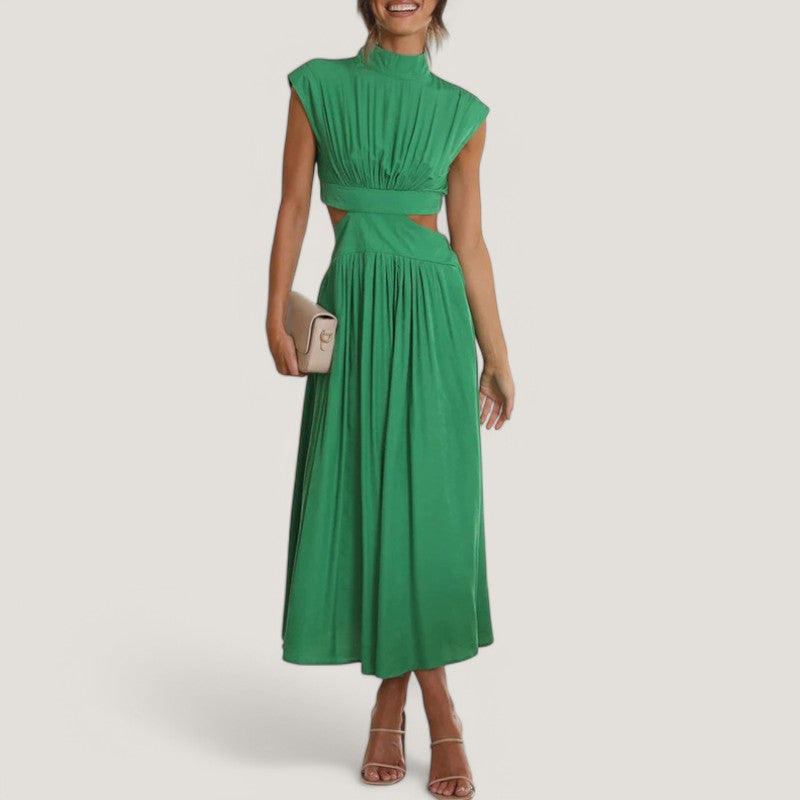 Kvinne Maxi Kjole Kortermet Høy Krage Polyester 2