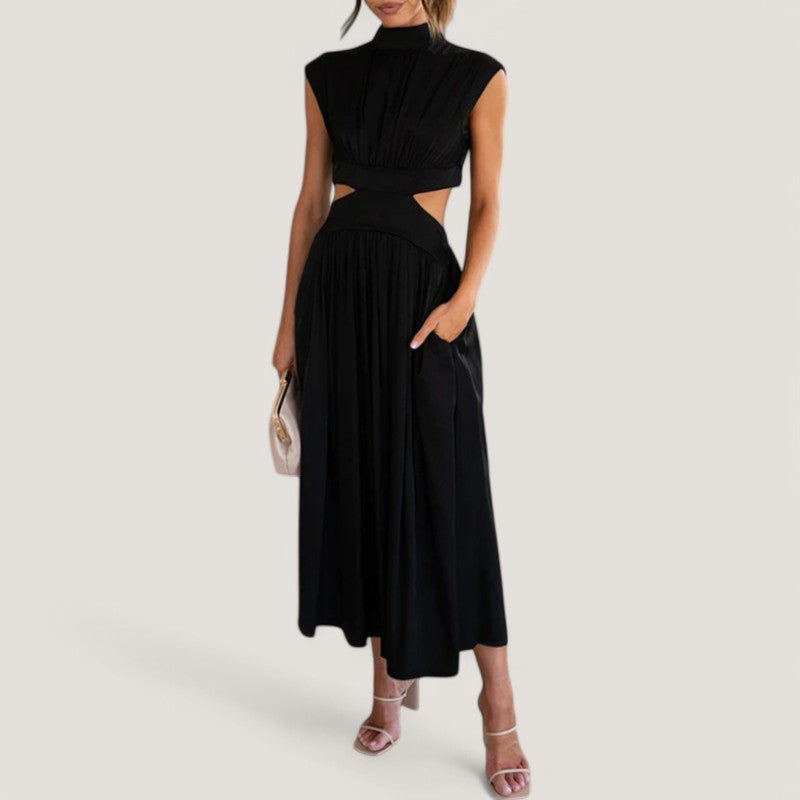Kvinne Maxi Kjole Kortermet Høy Krage Polyester 3
