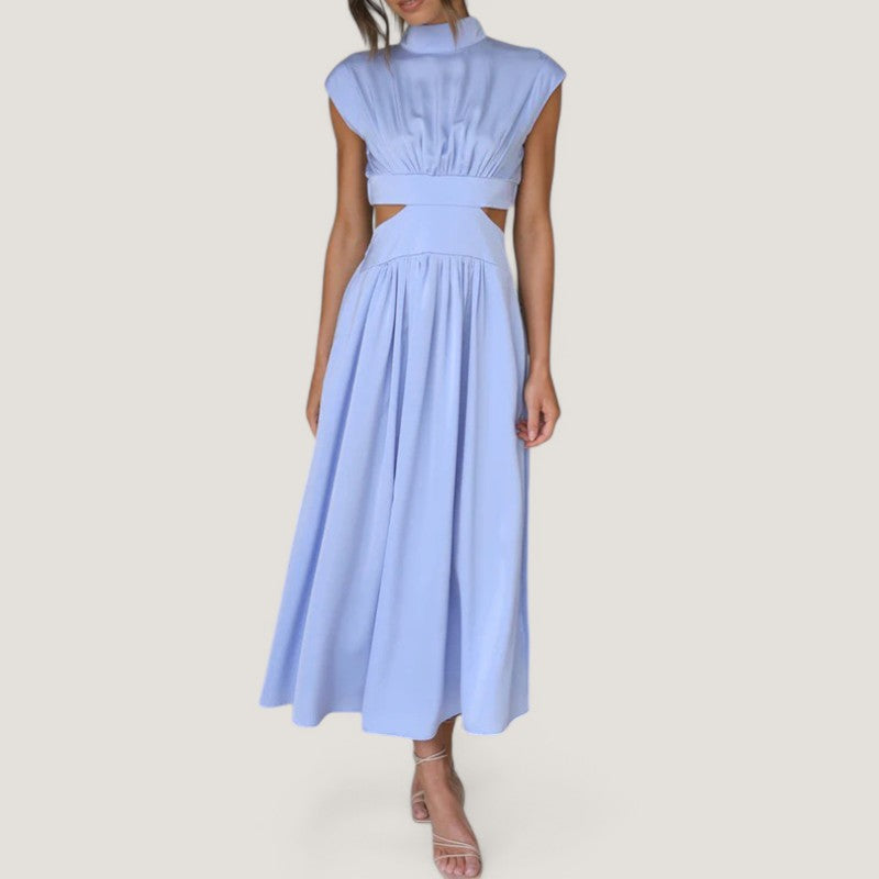 Kvinne Maxi Kjole Kortermet Høy Krage Polyester 4