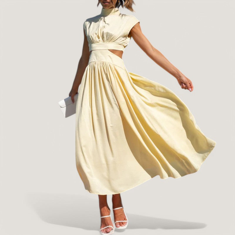 Kvinne Maxi Kjole Kortermet Høy Krage Polyester 5