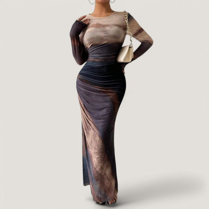 Kvinne Maxi Kjole Langermet Polyester 3