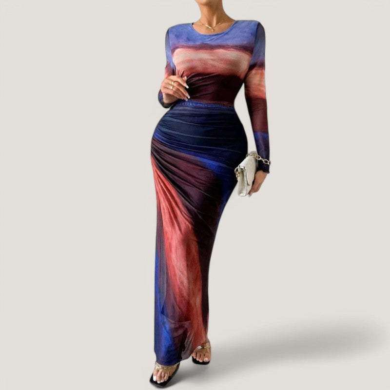 Kvinne Maxi Kjole Langermet Polyester 5