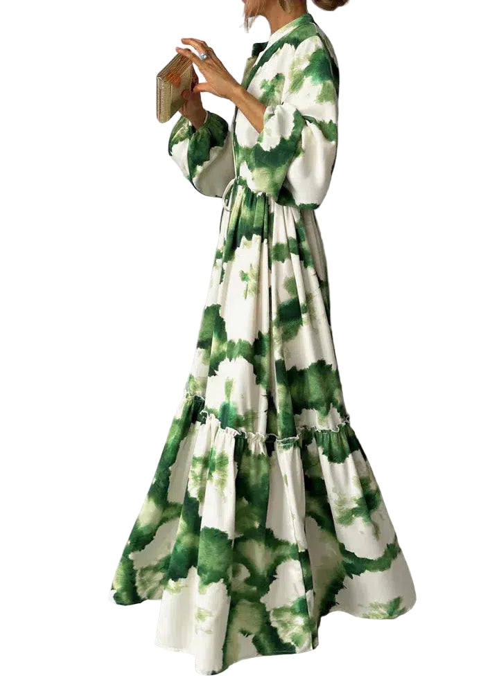 Kvinne Maxi Kjole Langermet V-Hals 0