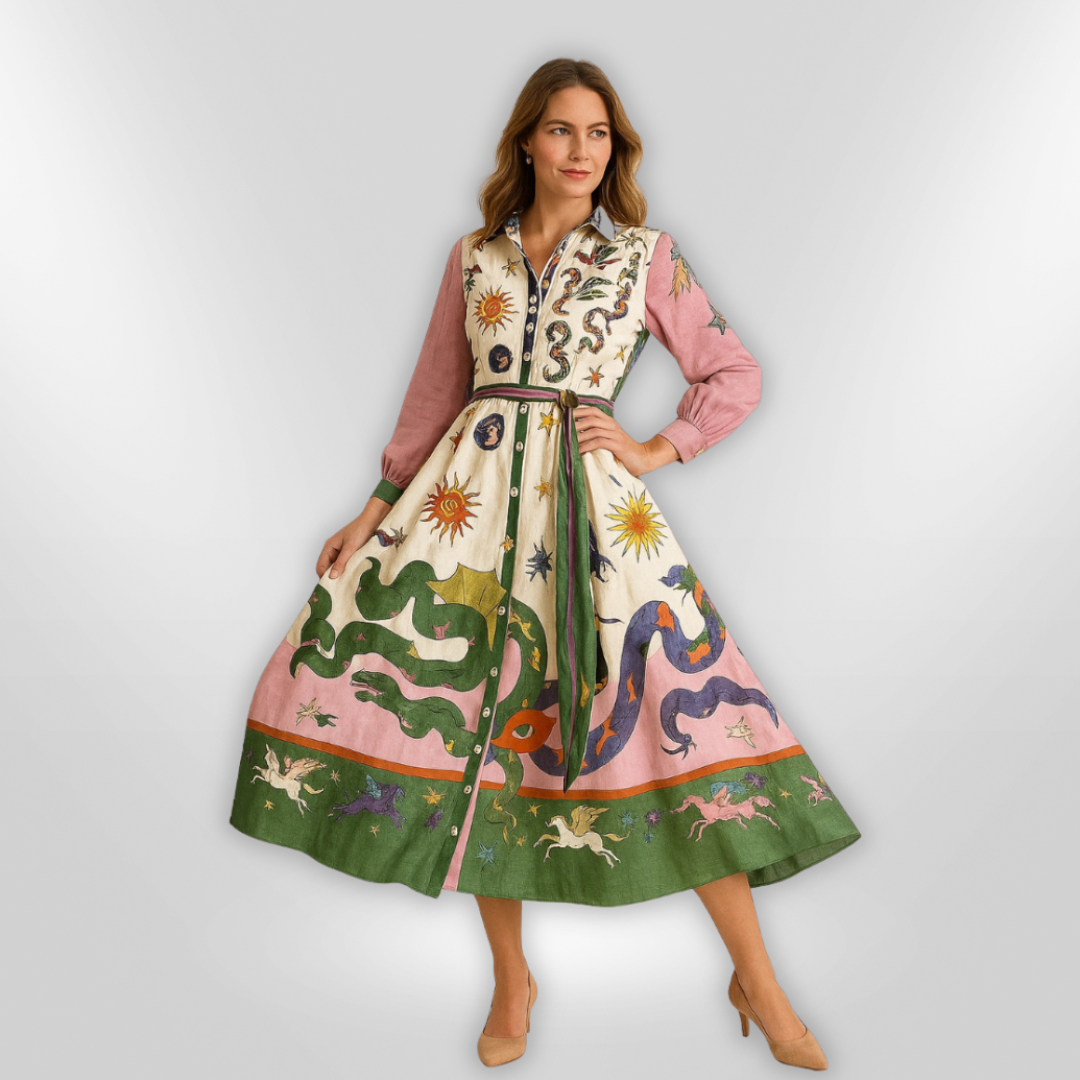 Kvinne Maxi Kjole Med Voluminøse Ermer Og Belte 1