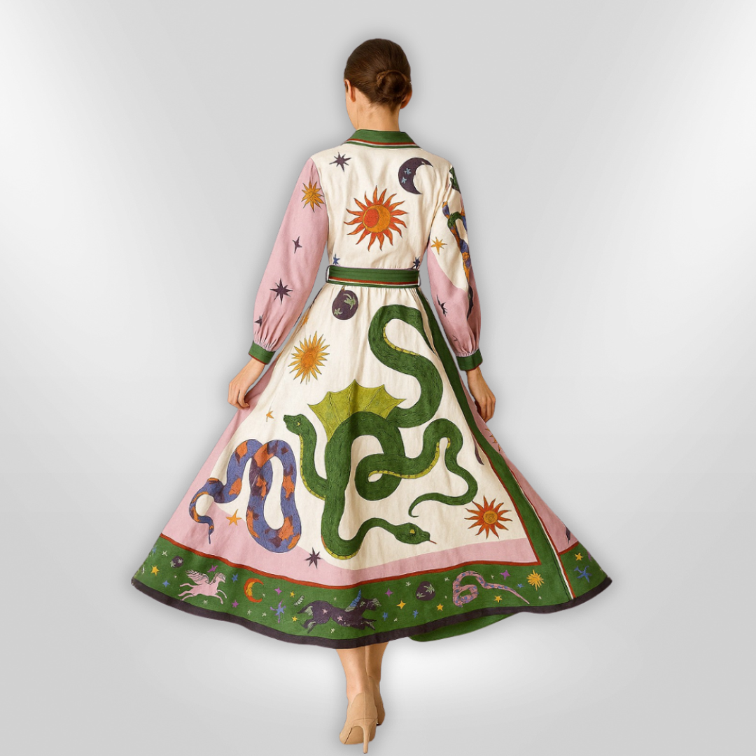 Kvinne Maxi Kjole Med Voluminøse Ermer Og Belte 2